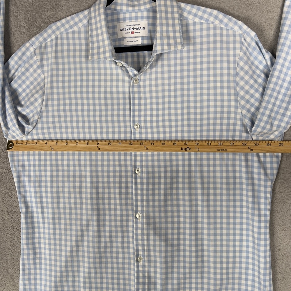 Mizzen+Main Leeward Button Up Shirt‎ Men's 2XL Trim Fit Light Blue Gingham Check - Picture 8 of 11